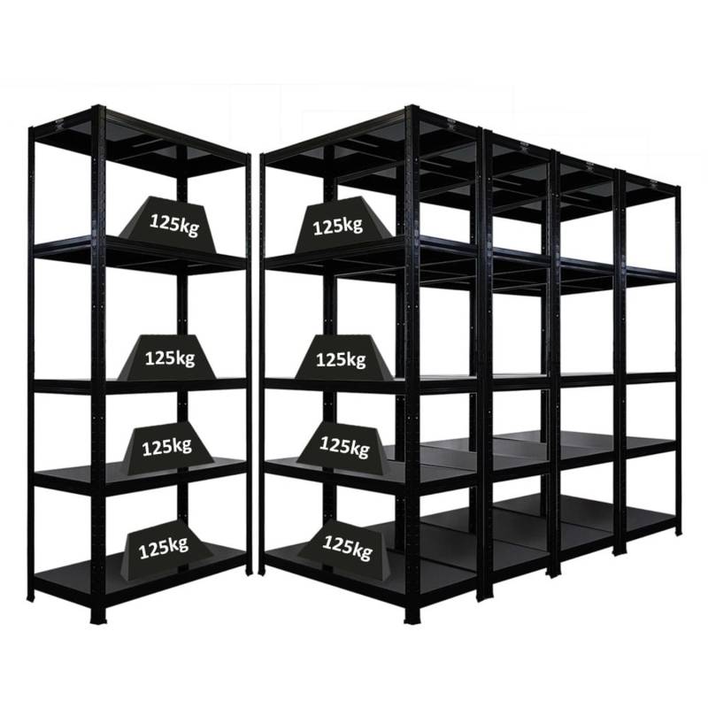 PROREGAL Mega Deal 5x Schwerlastregal Ragnar HxBxT 180x90x40cm 5 Stahlplatten-Ebenen Fachlast 125 kg Schwarz von PROREGAL