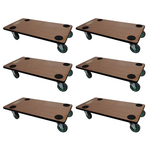 Mega Deal 6X Profi Transportroller mit 4 Rollen | HxBxT 11,5x30x60 cm | Traglast 200kg | Sperrholzplatte | Braun | Möbelroller Rollbrett Transporthilfe Rollwagen Roller von PROREGAL