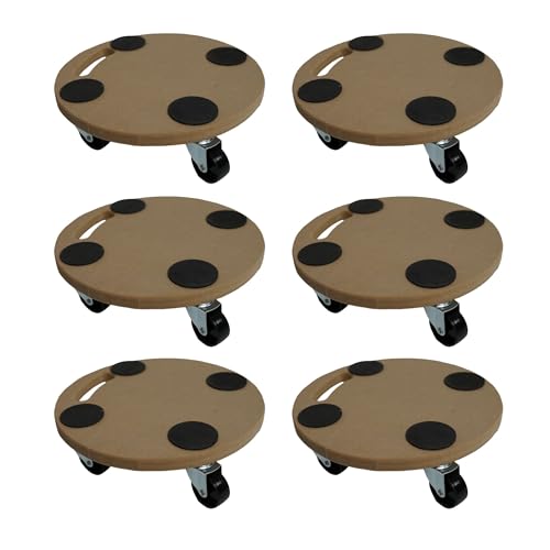 PROREGAL Mega Deal 6X Profi Transportroller mit 4 Rollen | Rund | HxBxT 11x30x30 cm | Traglast 100kg | MDF Holzplatte | Braun | Möbelroller Rollbrett Transporthilfe Roller Pflanzenroller von PROREGAL