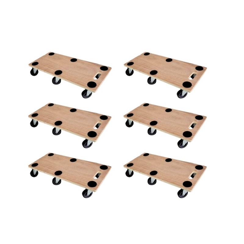 PROREGAL Mega Deal 6x Profi Transportroller mit 6 Rollen HxBxT 11 x 30 x 68 cm Traglast 300 kg Sperrholzplatte Braun von PROREGAL