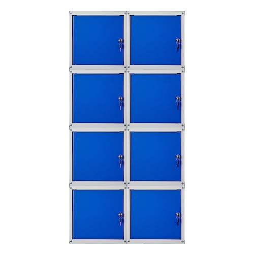 PROREGAL Mega Deal 8X Schließfachwürfel Cubic HxBxT 35x35x35cm Grau/Blau Schließfachschrank Metallspind Wertfachschrank Umkleideschrank 8 Fächer von PROREGAL
