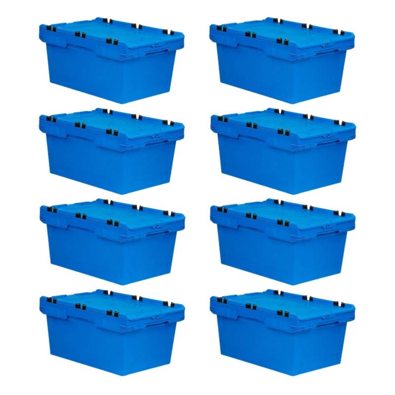 PROREGAL Mega Deal 8x Conical Mehrweg-Stapelbehälter mit Krokodildeckel Blau HxBxT 29,9 x 41 x 61cm 47 Liter Lagerbox  Eurobox  Transportbox von PROREGAL