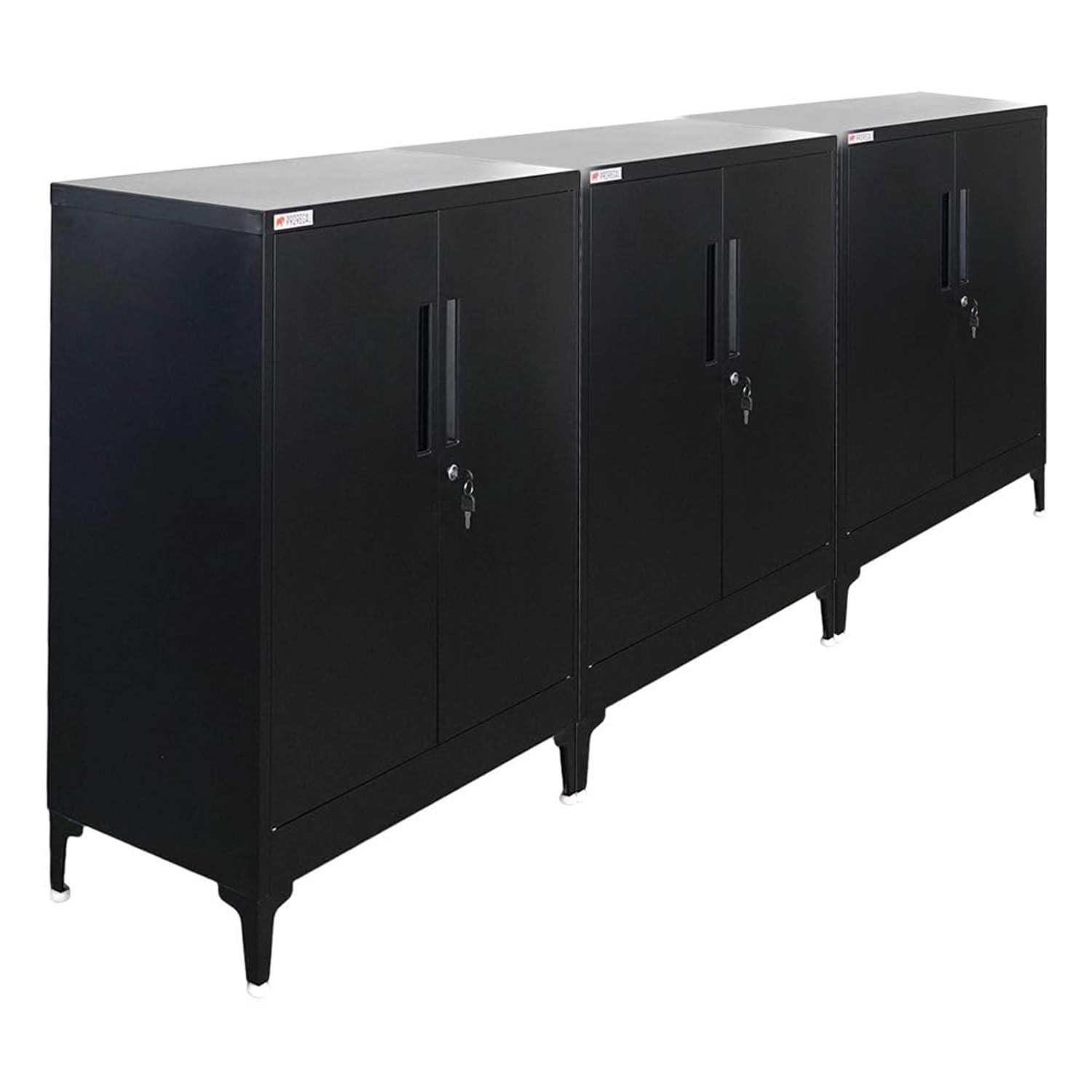 PROREGAL MegaDeal 3x Flügeltürenschrank ELEPHANT Mit Beinen & 2 Türen Abschließbar HxBxT 90x80x40cm 2 Ebenen Stahl Pulverbeschichtet Schwarz von PROREGAL