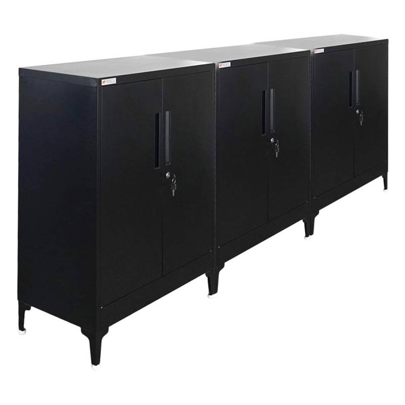 PROREGAL MegaDeal 3x Flügeltürenschrank ELEPHANT Mit Beinen & 2 Türen Abschließbar HxBxT 90x80x40cm 2 Ebenen Stahl Pulverbeschichtet Schwarz von PROREGAL