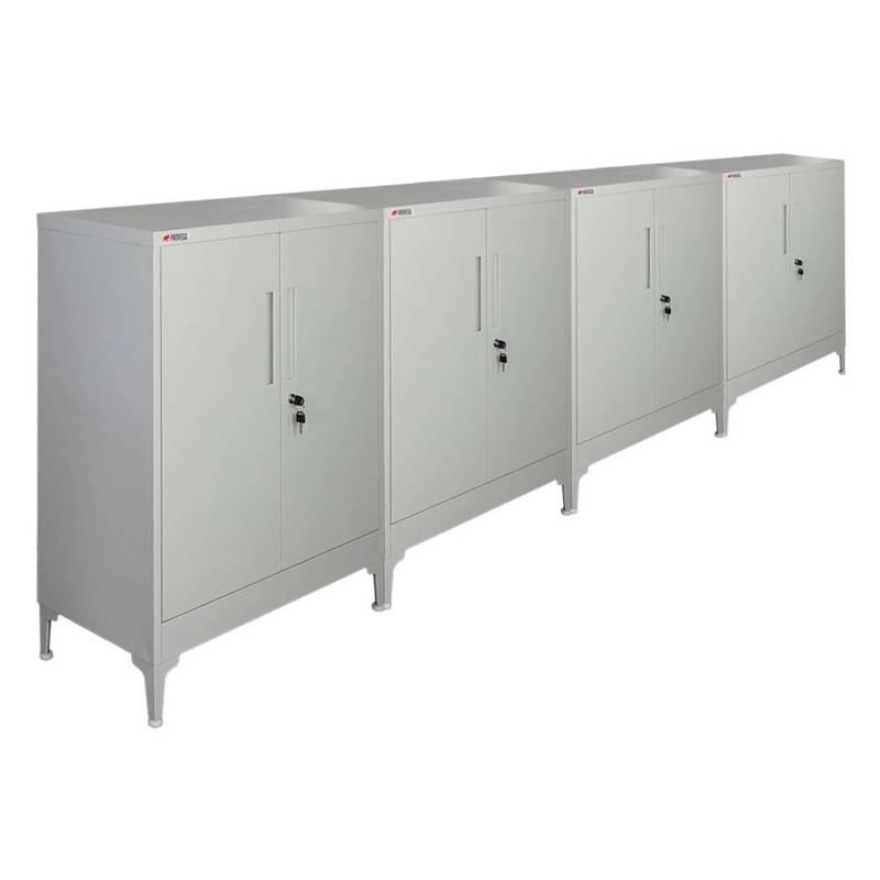 PROREGAL MegaDeal 4x Flügeltürenschrank ELEPHANT Mit Beinen & 2 Türen Abschließbar HxBxT 90x80x40cm 2 Ebenen Stahl Pulverbeschichtet Lichtgrau von PROREGAL