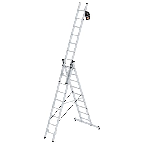 PROREGAL Mehrzweckleiter 3-teilig mit nivello®-Traverse | 3x9 Sprossen | Leiter, Teleskopleiter, Trittleiter, Bockleiter, Sprossen-Doppelleiter von PROREGAL