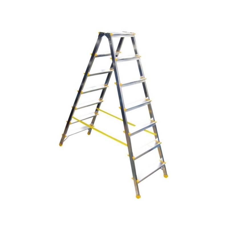 PROREGAL Metal Double Giraffe Doppelseitige-Aluminium-Stufenstehleiter 7 Stufen 155 cm Hoch 150 kg Tragkraft Leiter Trittleiter Haushaltsleiter von PROREGAL