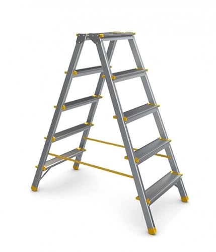 PROREGAL Metal Double Giraffe Doppelseitige-Aluminium-Stufenstehleiter | 7 Stufen | HxB 155x50,9cm | 150kg Tragkraft | Leiter, Teleskopleiter, Trittleiter, Bockleiter, Sprossen-Doppelleiter von PROREGAL