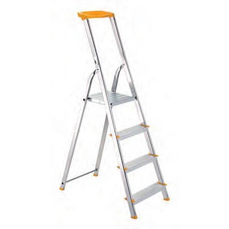 PROREGAL Metal Single Giraffe Einseitige-Aluminium-Bügelleiter mit Ablageschale 4 Stufen 152 cm Hoch Leiter Trittleiter Stehleiter Haushaltsleiter von PROREGAL