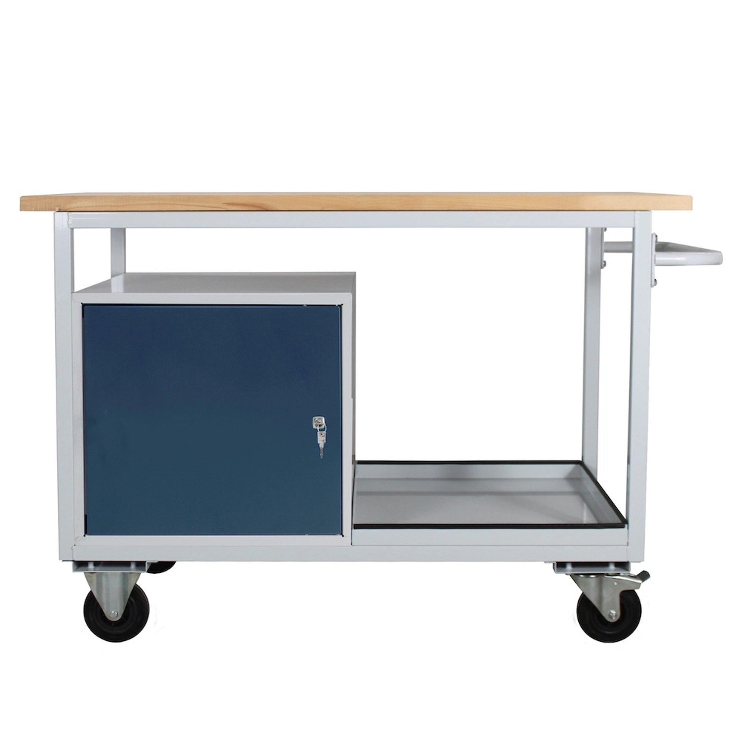 PROREGAL Mobile Werkbank Light Rhino mit Ablagefach 1 Tür HxBxT 85 x 130 x 60 cm 2 Lenkrollen 2 Bockrollen Traglast 300 kg Lichtgrau Anthrazit von PROREGAL