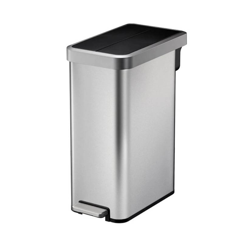 PROREGAL Modern Designter Treteimer Aus Gebürstetem Edelstahl 45 Liter 65 x 28 x 49,5 cm Kunststoff Inneneimer Silbe Deckel Schwarz von PROREGAL