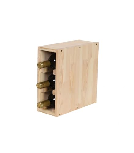PROREGAL Modulares Weinregal VINCELLAR MOD | HxBxT 30x12x30cm | Schmal Modul für 3 Flaschen | Massives Kiefernholz | Natur | Weinhalter Weinständer Flaschenständer Flaschenregal Holzregal von PROREGAL