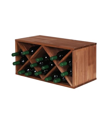 PROREGAL Modulares Weinregal VINCELLAR MOD | HxBxT 30x60x30cm | Rauten Modul für 14 Flaschen | Massives Kiefernholz | Braun geölt | Weinhalter Weinständer Flaschenständer Flaschenregal Holzregal von PROREGAL