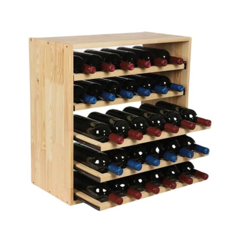 PROREGAL Modulares Weinregal VINCELLAR MOD | HxBxT 60x60x30cm | Auszug Modul für 30 Flaschen | mit ausziehbaren Ebenen | Massives Kiefernholz | Natur | Weinhalter Weinständer Flaschenregal Holzregal von PROREGAL