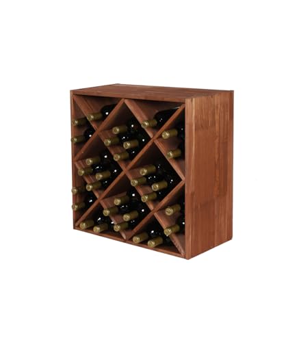 PROREGAL Modulares Weinregal VINCELLAR MOD | HxBxT 60x60x30cm | Rauten Modul für 30 Flaschen | Massives Kiefernholz | Braun geölt | Weinhalter Weinständer Flaschenständer Flaschenregal Holzregal von PROREGAL