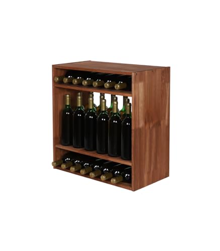 PROREGAL Modulares Weinregal VINCELLAR MOD | HxBxT 60x60x30cm | Standflaschen Modul für 32 Flaschen | Massives Kiefernholz | Braun geölt | Weinhalter Weinständer Flaschenständer Flaschenregal von PROREGAL