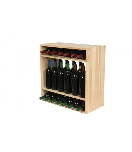 PROREGAL Modulares Weinregal VINCELLAR MOD | HxBxT 60x60x30cm | Standflaschen Modul für 32 Flaschen | Massives Kiefernholz | Natur | Weinhalter Weinständer Flaschenständer Flaschenregal Holzregal von PROREGAL
