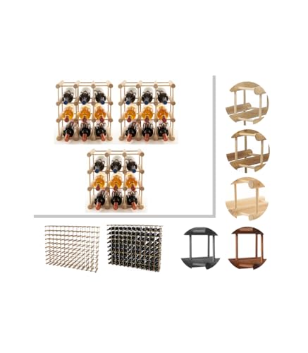 PROREGAL Modulares Weinregal VINOTECA MOD | HxBxT 36x36x24cm | 3X 9 Flaschen | Massives Kiefernholz | Natur | Weinhalter Weinständer Flaschenständer Flaschenregal Holzregal von PROREGAL