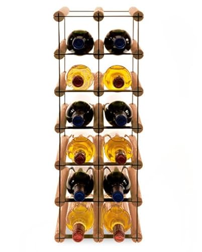 PROREGAL Modulares Weinregal VINOTECA MOD Metal | HxBxT 62,5x22,5x24,5cm | 2x6 Flaschen | Massives Kiefernholz | Braun geölt | Weinhalter Weinständer Flaschenständer Flaschenregal Holzregal von PROREGAL