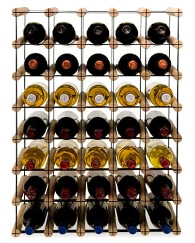PROREGAL Modulares Weinregal VINOTECA MOD Metal | HxBxT 72,5x52,5x24,5cm | 5x7 Flaschen | Massives Kiefernholz | Natur | Weinhalter Weinständer Flaschenständer Flaschenregal Holzregal von PROREGAL