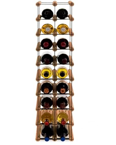 PROREGAL Modulares Weinregal VINOTECA MOD Metal | HxBxT 92,5x22,5x24,5cm | 2x9 Flaschen | Massives Kiefernholz | Braun geölt | Weinhalter Weinständer Flaschenständer Flaschenregal Holzregal von PROREGAL
