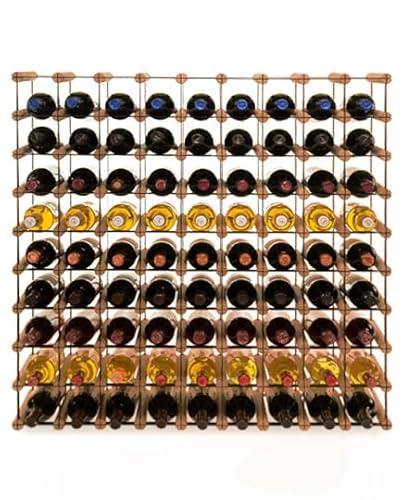 PROREGAL Modulares Weinregal VINOTECA MOD Metal | HxBxT 92,5x92,5x24,5cm | 9x9 Flaschen | Massives Kiefernholz | Braun geölt | Weinhalter Weinständer Flaschenständer Flaschenregal Holzregal von PROREGAL