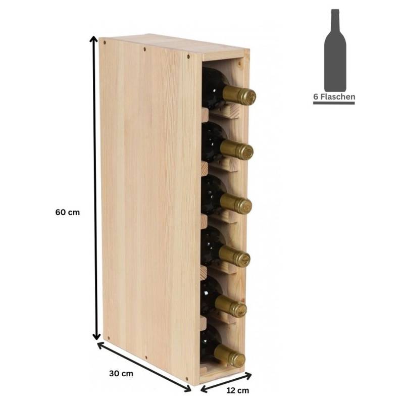 PROREGAL Modulares Weinregal Vincellar Mod HxBxT 60 x 12 x 30 cm Schmal Modul Für 6 Flaschen Massives Kiefernholz Natur von PROREGAL