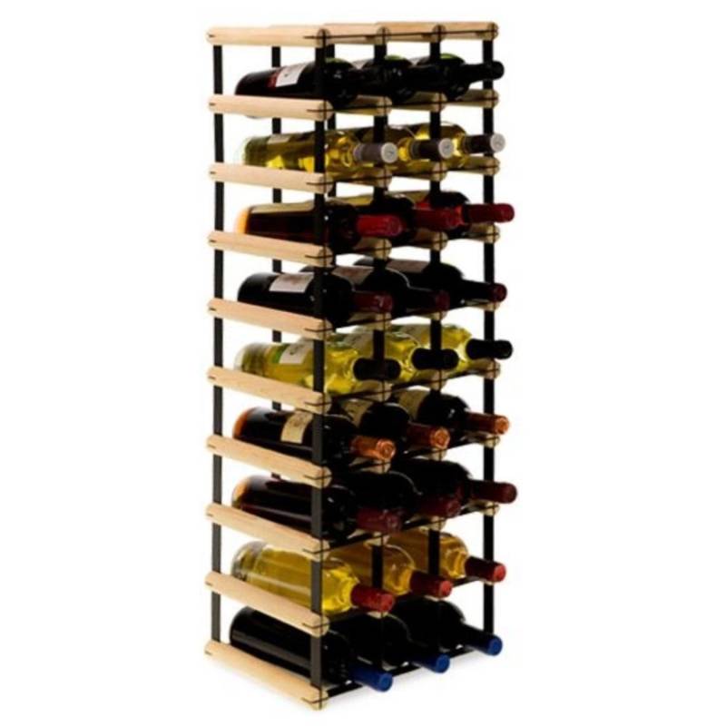 PROREGAL Modulares Weinregal Vinotega Mod Metal HxBxT 92,5 x 32,5 x 24,5 cm 3 x 9 Flaschen Massives Kiefernholz Natur von PROREGAL