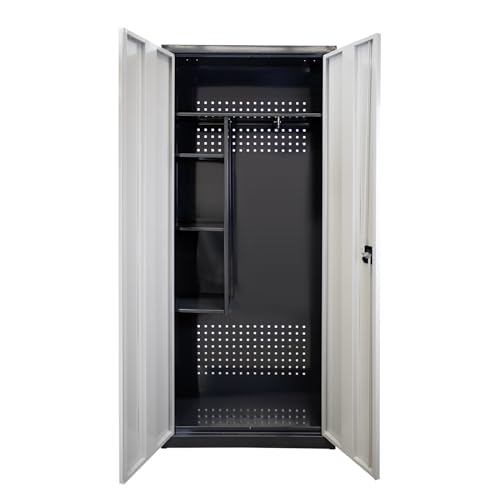 PROREGAL Motorradschrank Owl mit 3X Staufächer & 1x Fachboden | HxBxT 192x80x37cm | Anthrazitgrau/Lichtgrau | Mehrzweckschrank Garderobenschrank Spind Flügeltürenschrank Metallschrank abschließbar von PROREGAL