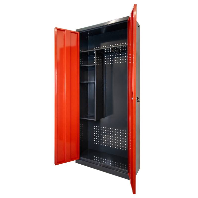 PROREGAL Motorradschrank Owl mit 3x  Staufächer & 1x  Fachboden HxBxT 192 x 80 x 37 cm Stahl Anthrazitgrau Rot von PROREGAL