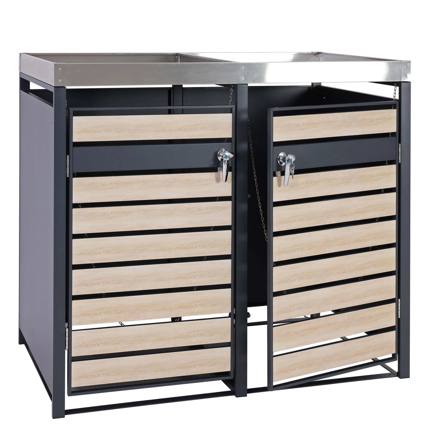 PROREGAL Mülltonnenbox 2er Mit Pflanzkasten 125x132x80cm Anthrazit Buche-Holzoptik Erweiterbar PROREGAL Mülltonnenbox 2er Mit Pflanzkasten 125x132x80cm Anthrazit Buche-Holzoptik Erweiterbar von PROREGAL