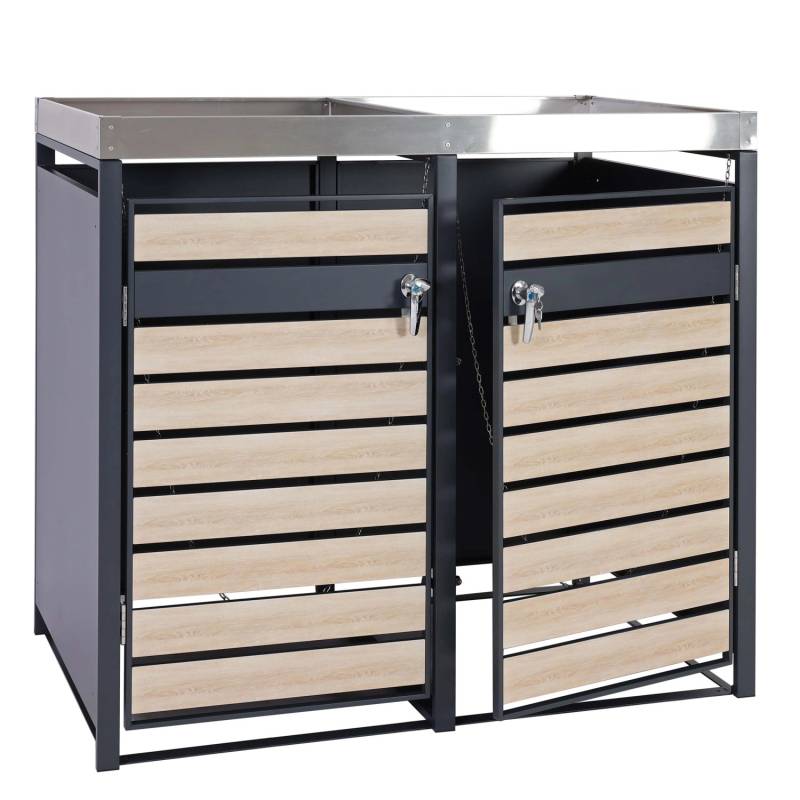 PROREGAL Mülltonnenbox 2er Mit Pflanzkasten 125x132x80cm Anthrazit Buche-Holzoptik Erweiterbar PROREGAL Mülltonnenbox 2er Mit Pflanzkasten 125x132x80cm Anthrazit Buche-Holzoptik Erweiterbar von PROREGAL