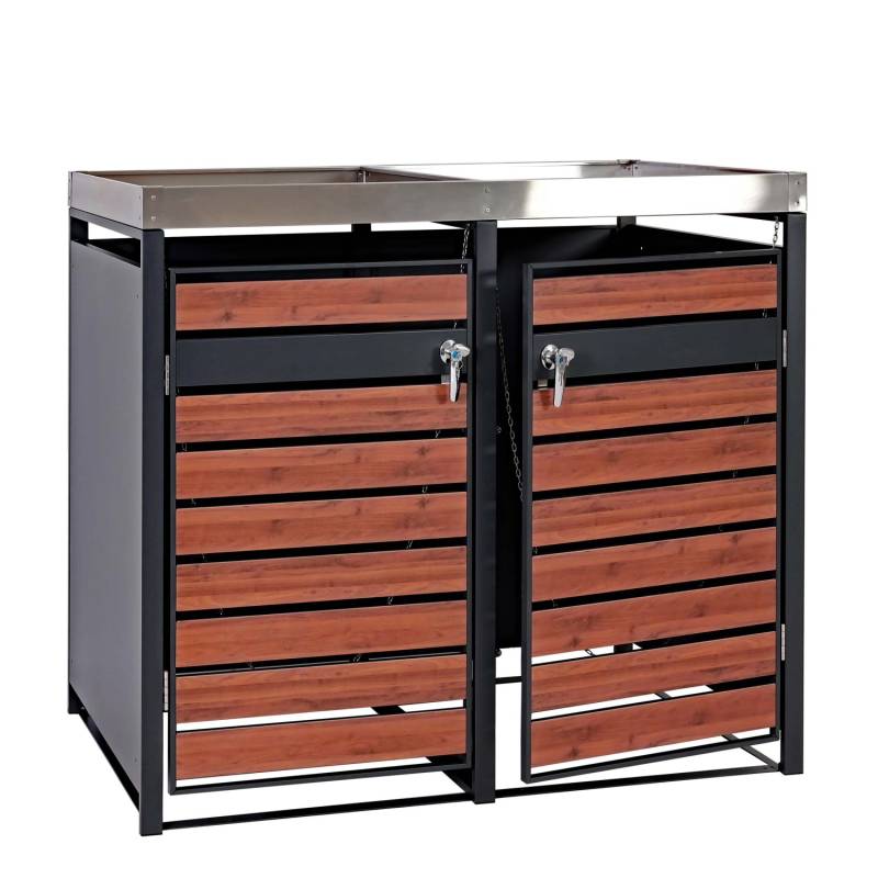 PROREGAL Mülltonnenbox 2er Mit Pflanzkasten 125x132x80cm Anthrazit Kirsche-Holzoptik Erweiterbar PROREGAL Mülltonnenbox 2er Mit Pflanzkasten 125x132x80cm Anthrazit Kirsche-Holzoptik Erweiterbar von PROREGAL