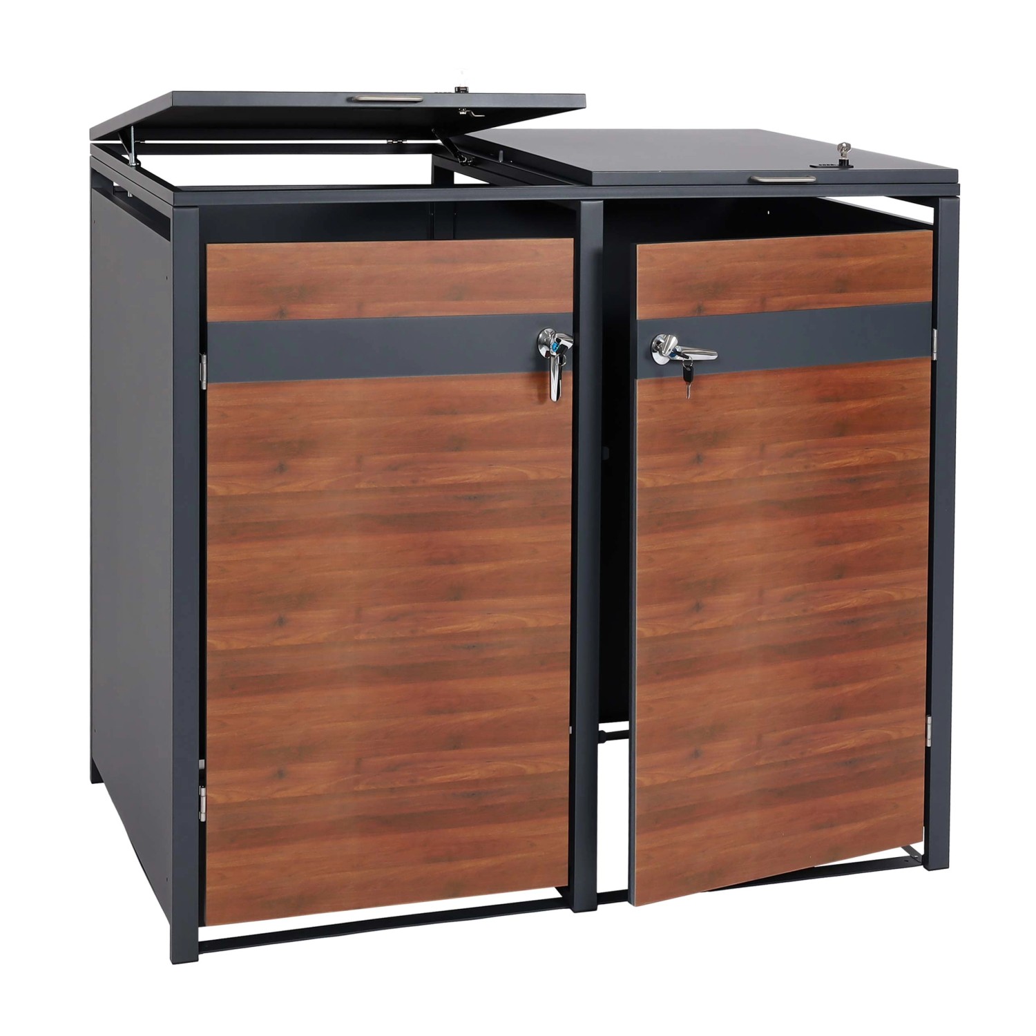 PROREGAL Mülltonnenbox 2er XL 117x145x98cm Anthrazit Kirsche-Holzoptik Dunkelbraun PROREGAL Mülltonnenbox 2er XL 117x145x98cm Anthrazit Kirsche-Holzoptik Dunkelbraun von PROREGAL