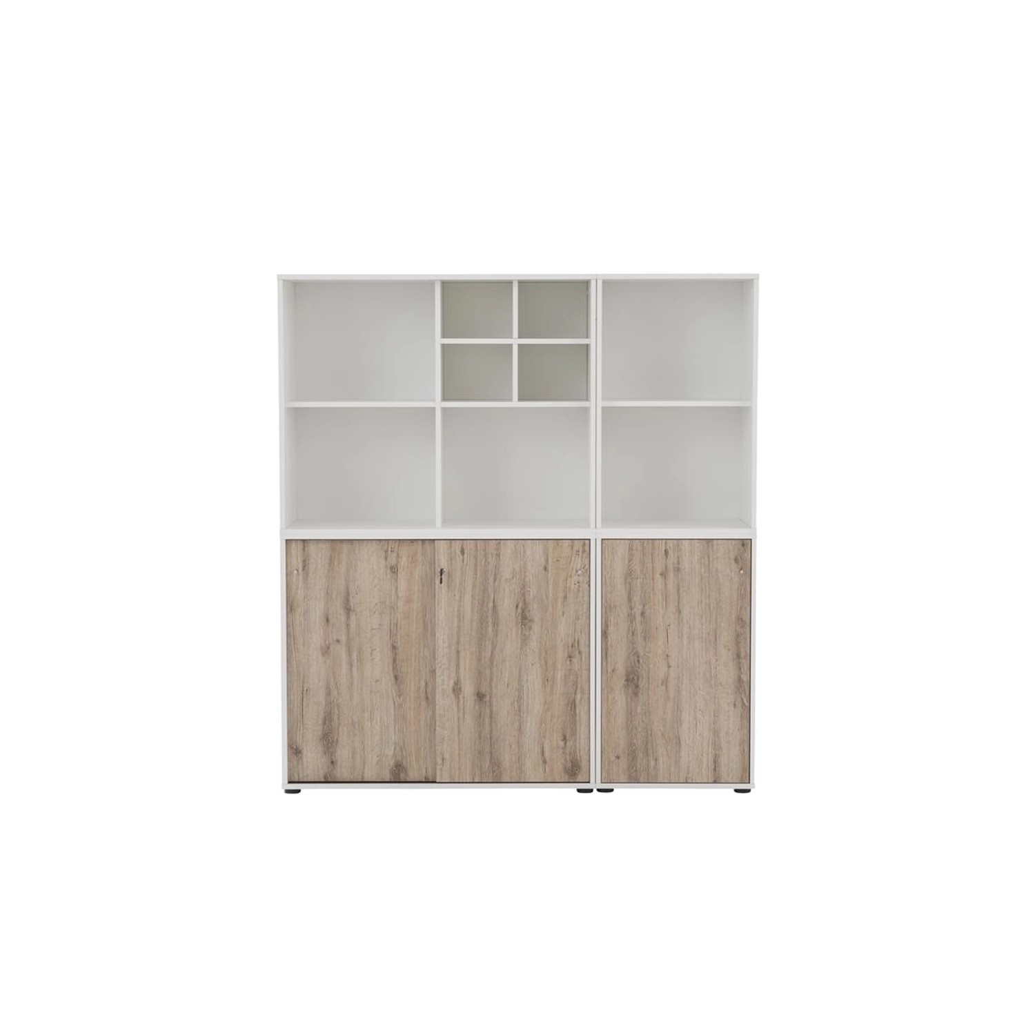 PROREGAL Pigeon Set 2 Aktenregal 2 Aktenschrank & Regalkreuz Breite 51-100 cm Weiß & Eiche von PROREGAL