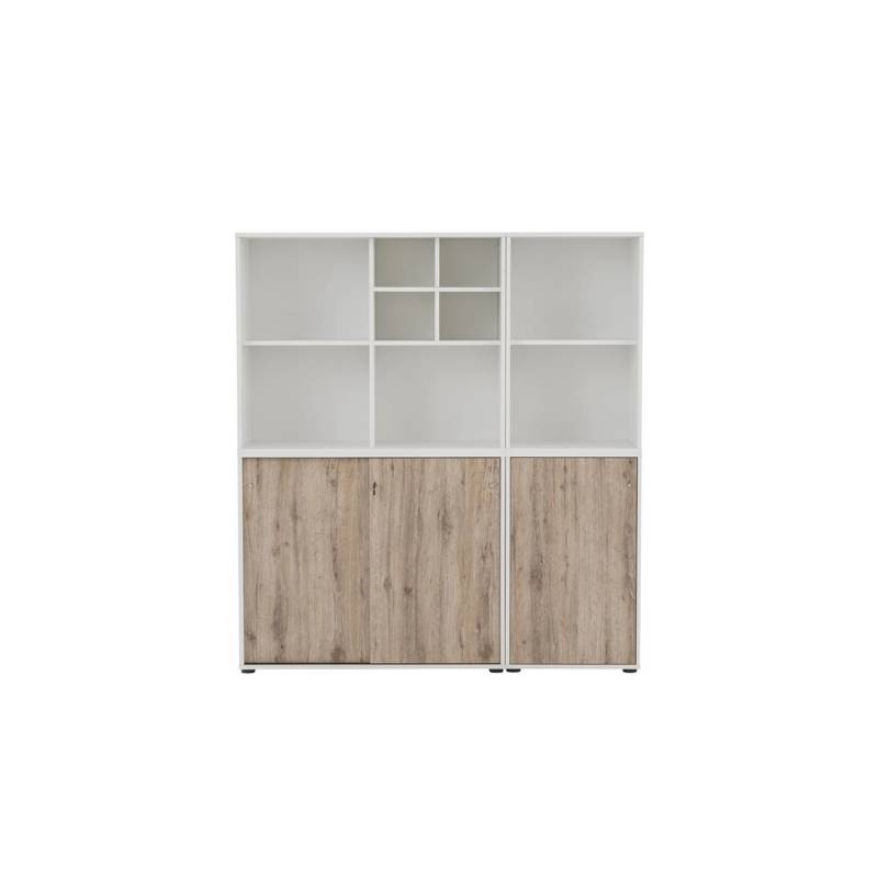 PROREGAL Pigeon Set 2 Aktenregal 2 Aktenschrank & Regalkreuz Breite 51-100 cm Weiß & Eiche von PROREGAL