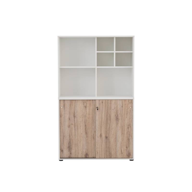 PROREGAL Pigeon Set Aktenregal Aktenschrank & Regalkreuz Breite 100 cm Weiß & Eiche von PROREGAL