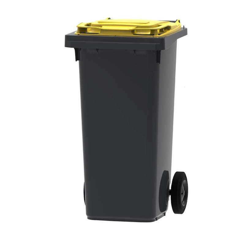 PROREGAL Premium 2 Rad Mülltonne Müllgroßbehälter 120 Liter HxBxT 97,4 x 47,9 x 55,5 cm & Kunststoff Grau Deckel Gelb von PROREGAL