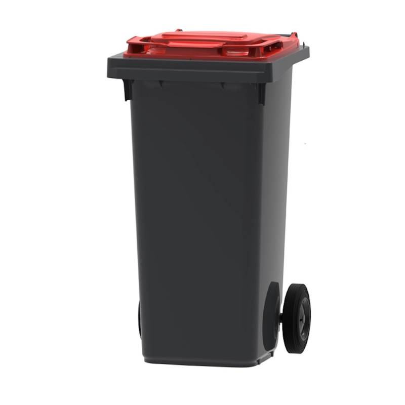 PROREGAL Premium 2 Rad Mülltonne Müllgroßbehälter 120 Liter HxBxT 97,4 x 47,9 x 55,5 cm & Kunststoff Grau Deckel Rot von PROREGAL