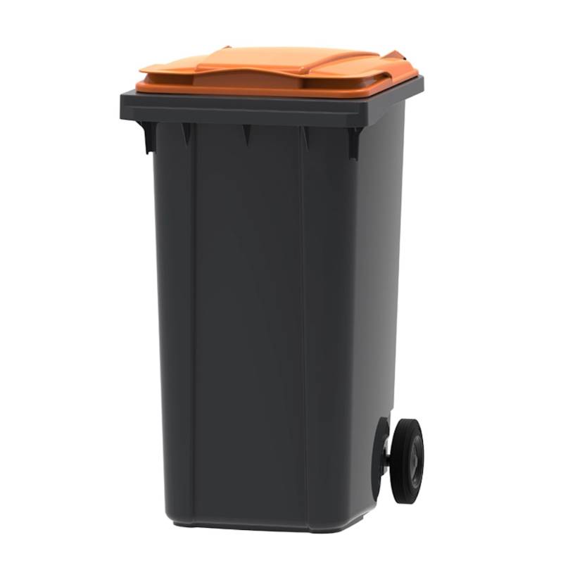 PROREGAL Premium 2 Rad Mülltonne Müllgroßbehälter 240 Liter HxBxT 107,9 x 58,3 x 73,7 cm & Kunststoff Grau Deckel Orange von PROREGAL