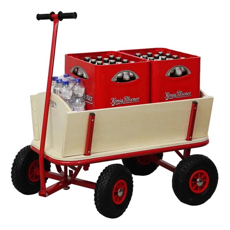 PROREGAL Profi Bollerwagen BOLLY HxBxT 97x90x60cm Traglast 150kg Luftbereifung Rot Handwagen von PROREGAL