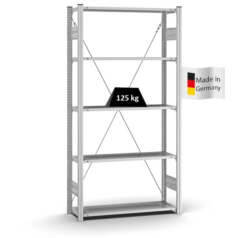 PROREGAL Profi Lagerregal Stecksystem T-Profil Grundregal HxBxT 200 x 100 x 30 cm Fachlast 125 kg Verzinkt von PROREGAL