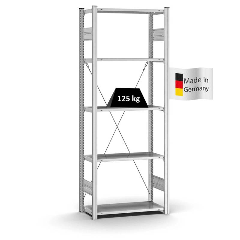 PROREGAL Profi Lagerregal Stecksystem T-Profil Grundregal HxBxT 200 x 75 x 30 cm Fachlast 125 kg Verzinkt von PROREGAL