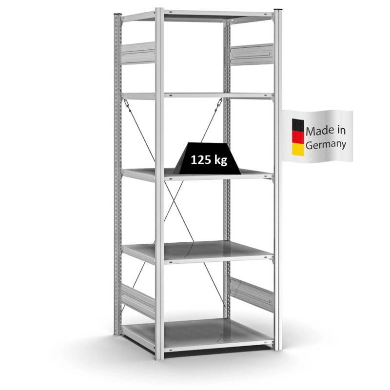 PROREGAL Profi Lagerregal Stecksystem T-Profil Grundregal HxBxT 200 x 75 x 60 cm Fachlast 125 kg Verzinkt von PROREGAL