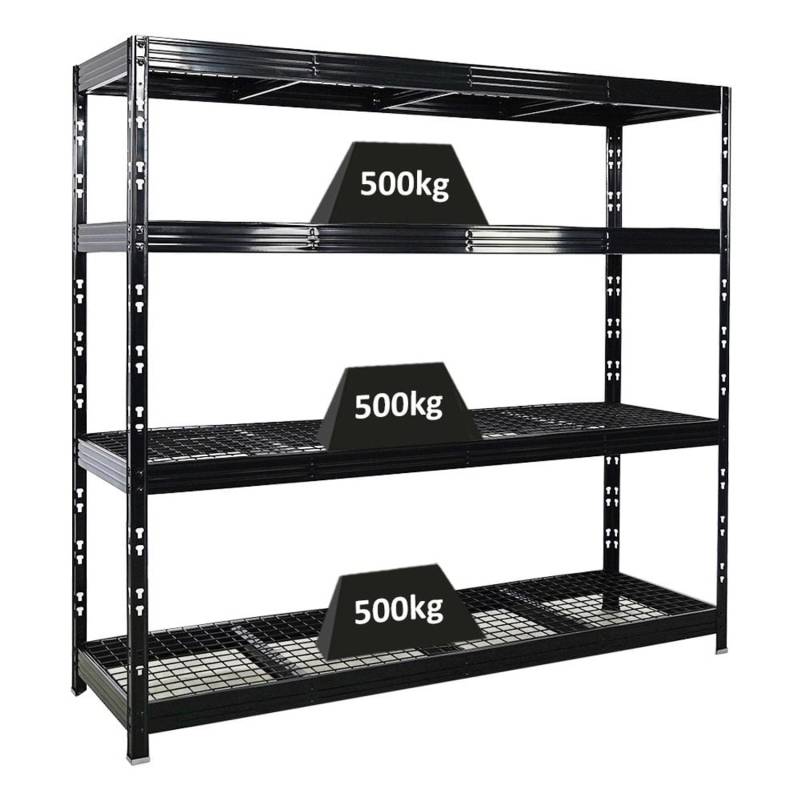 PROREGAL Profi Schwerlastregal Rhino HxBxT 180x200x60cm 4 Gitterrost-Ebenen Fachlast 500kg Schwarz Stecksystem Lagerregal Regalsystem von PROREGAL