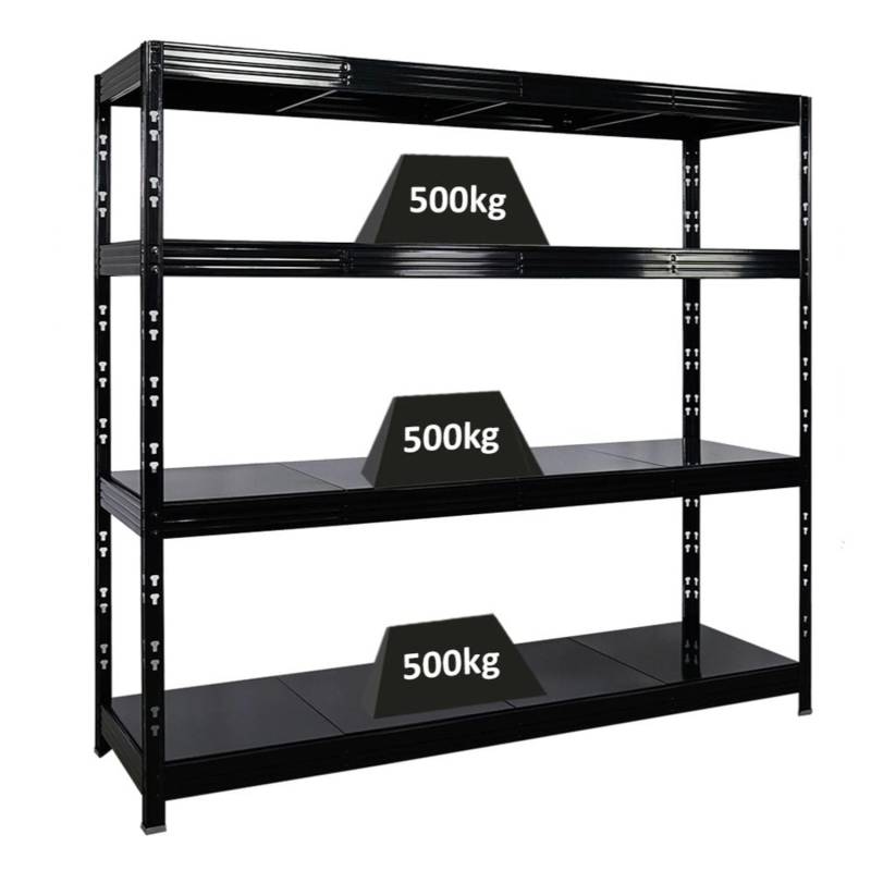 PROREGAL Profi Schwerlastregal Rhino HxBxT 180x200x60cm 4 Stahlplatten-Ebenen Fachlast 500kg Schwarz Stecksystem Lagerregal Regalsystem von PROREGAL