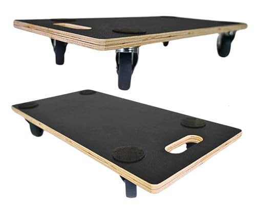 PROREGAL Profi Transportroller mit 4 Rollen | HxBxT 11,5x30x60 cm | Traglast 200kg | Siebdruck Holzplatte | Schwarz | 2 Stück | Möbelroller Rollbrett Transporthilfe Rollwagen Roller von PROREGAL