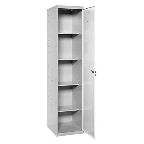 PROREGAL Putzmittelschrank AMEGO | HxBxT 180x40x40cm | 4X Fachboden | Weiß-Grau | Metallschrank Haushaltsschrank von PROREGAL