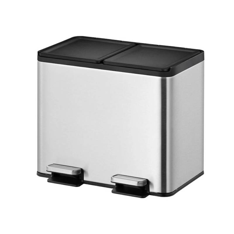 PROREGAL Rechteckiger Treteimer Aus Gebürstetem Edelstahl Mit Getrennten Soft Close & Stay Open Deckel 30 Liter HxBxT 41,2 x 46,3 x 33,2 cm Silber von PROREGAL