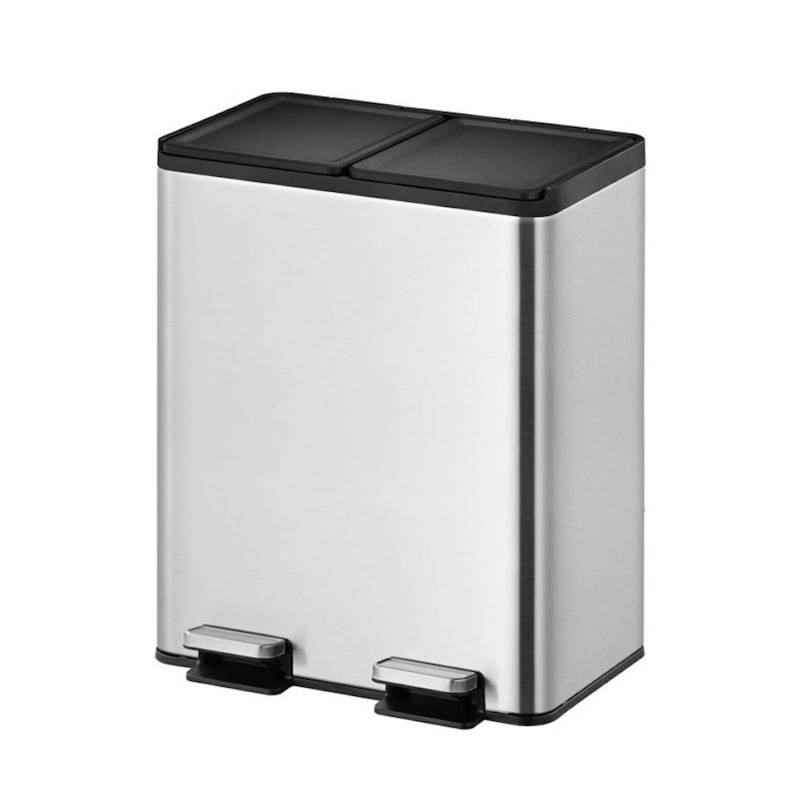PROREGAL Rechteckiger Treteimer Aus Gebürstetem Edelstahl Mit Getrennten Soft Close & Stay Open Deckel 40 Liter HxBxT 59,2 x 46,3 x 33,2 cm Silber von PROREGAL